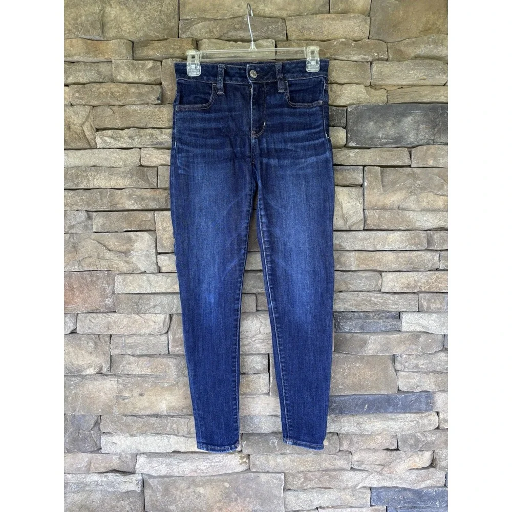 American Eagle Womens Jeans 0 Short Blue Hi Rise Jegging Super‎ Stretch Dark